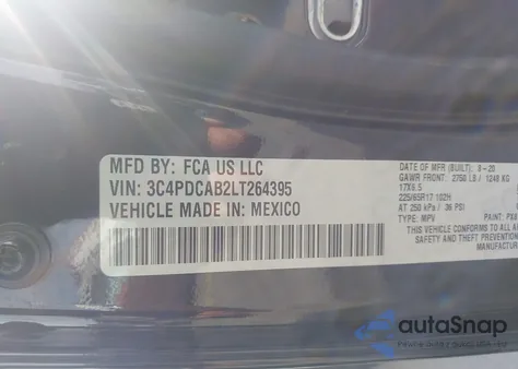 2020 Dodge Journey Se Value z USA, uszkodzony, nr VIN 3C4PDCAB2LT264395